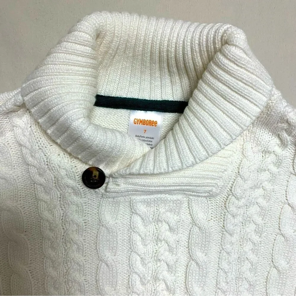 Gymboree White Holiday Boy’s 7 Sweater Knit Cowl Neck Preppy Cardigan Photos